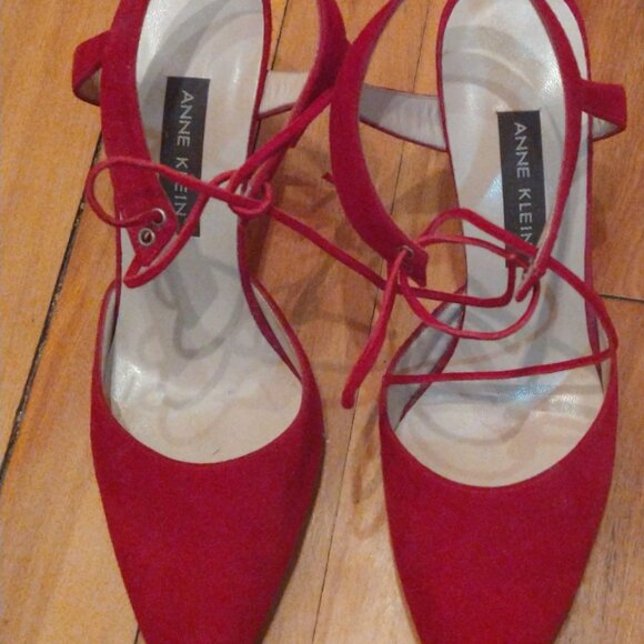 Anne Klein red velvet lace up shoes - Picture 3 of 5
